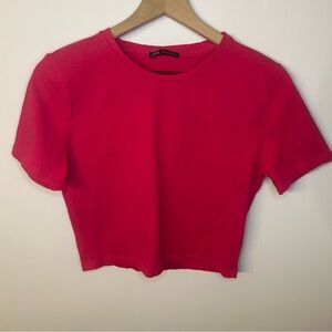 Zara Women’s Hot Pink Cropped T-Shirt, Size Large